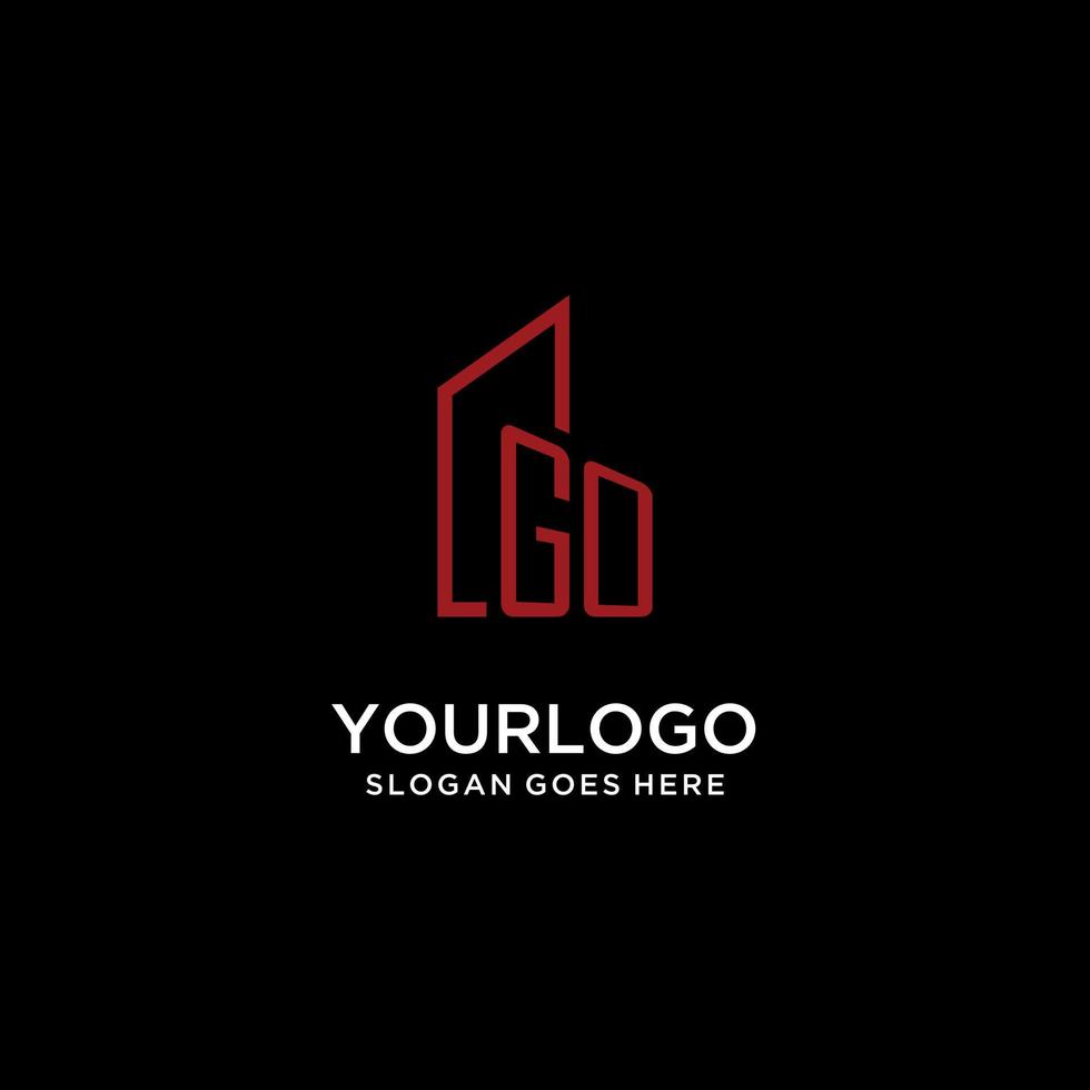 GO initial monogram with building logo design vector