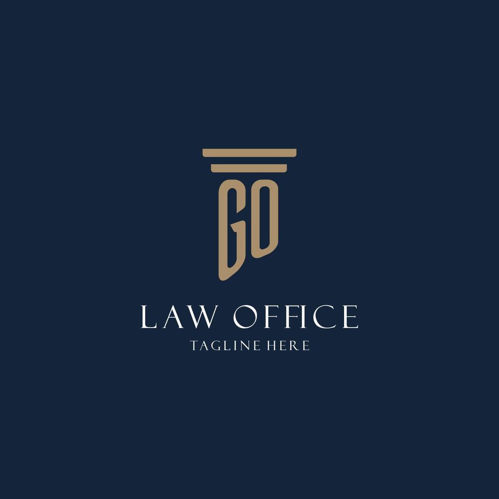 GO initial monogram logo for law office, lawyer, advocate with pillar style vector