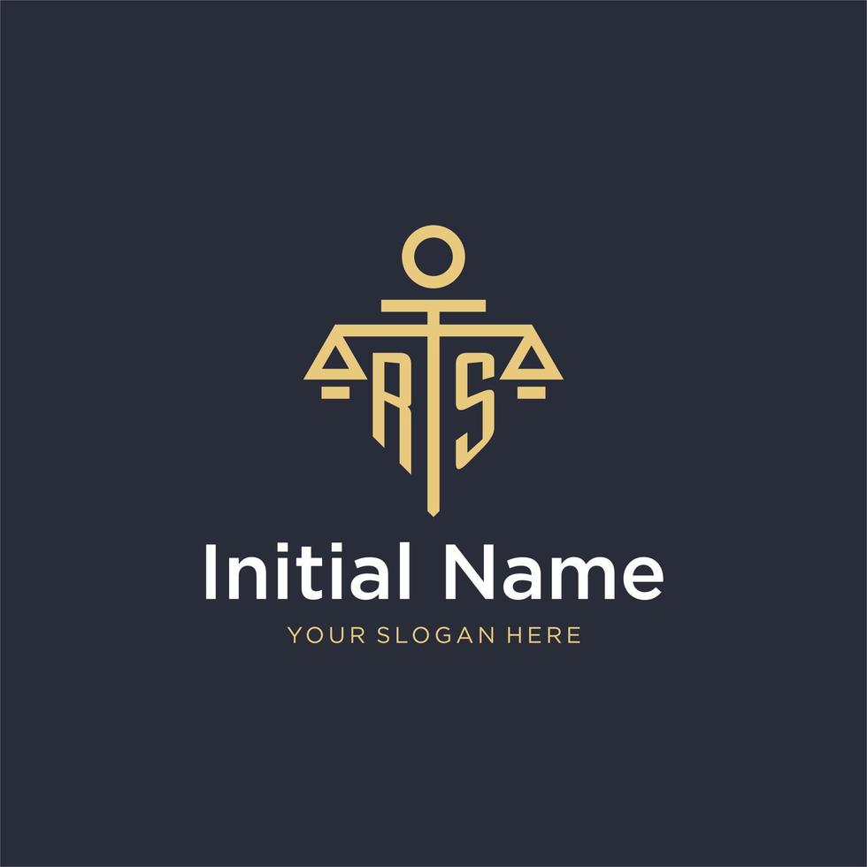 RS initial monogram logo with scale and pillar style design vector