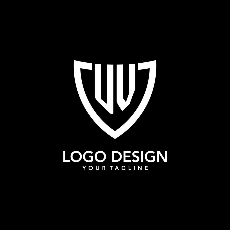 UV monogram initial logo with clean modern shield icon design vector