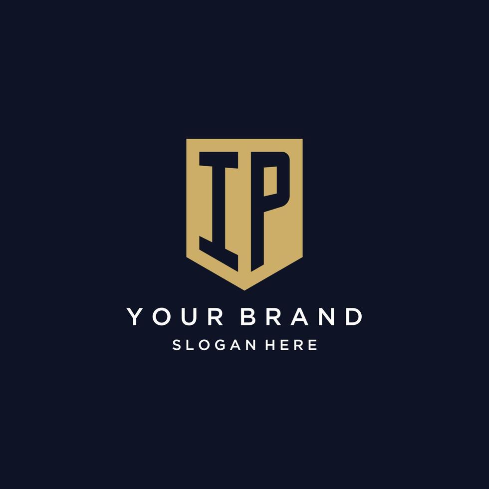 IP monogram initials logo design with shield icon vector