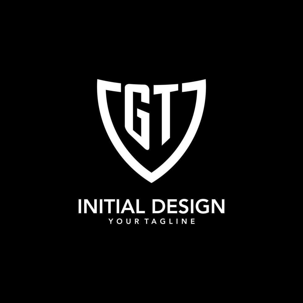 GT monogram initial logo with clean modern shield icon design vector