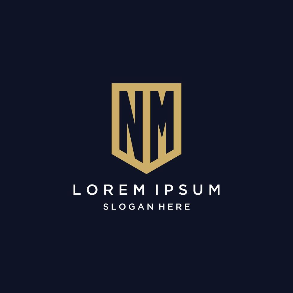 NM monogram initials logo design with shield icon vector