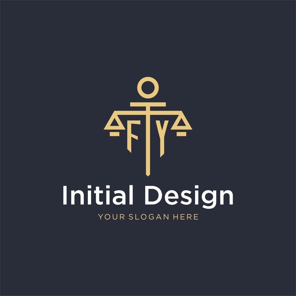 FY initial monogram logo with scale and pillar style design vector