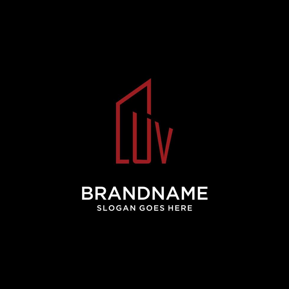 UV initial monogram with building logo design vector