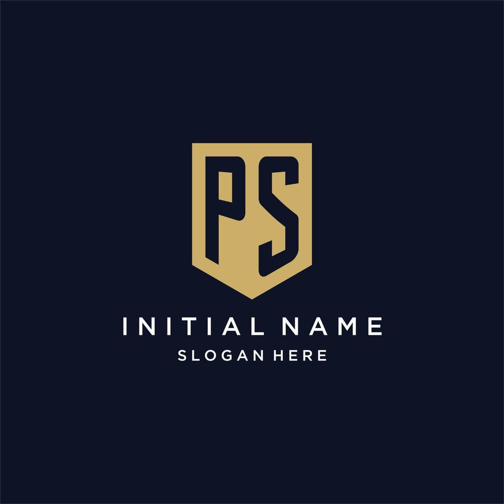 PS monogram initials logo design with shield icon vector