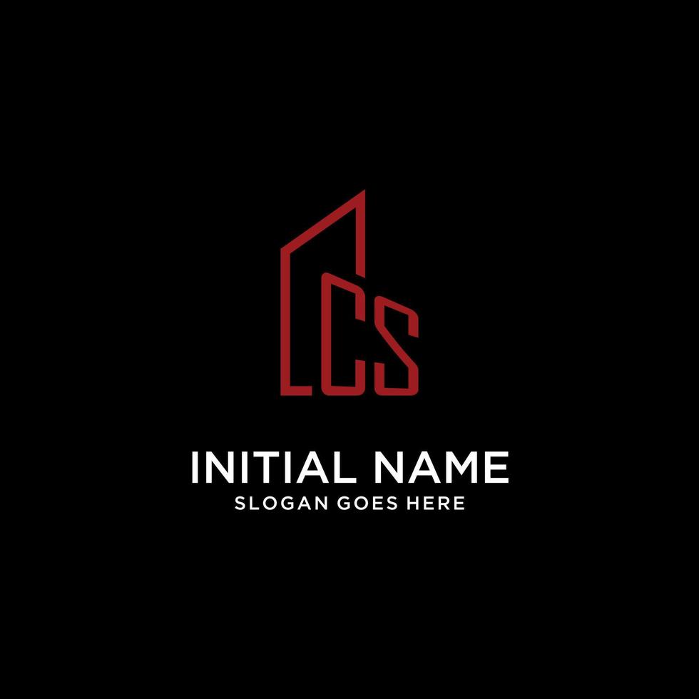 CS initial monogram with building logo design vector