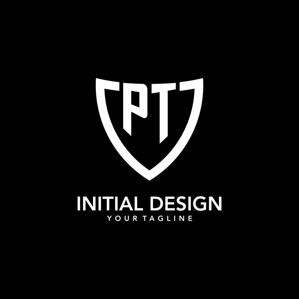 PT monogram initial logo with clean modern shield icon design vector