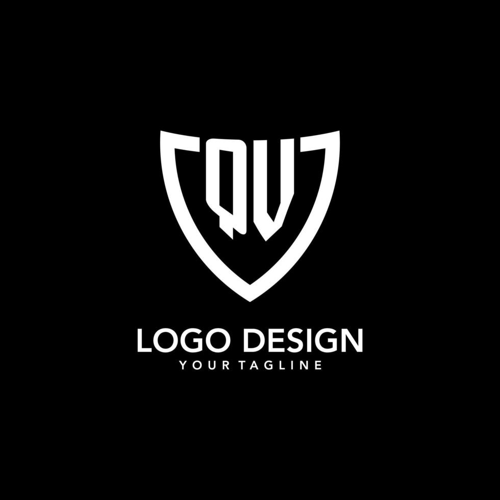 QV monogram initial logo with clean modern shield icon design vector