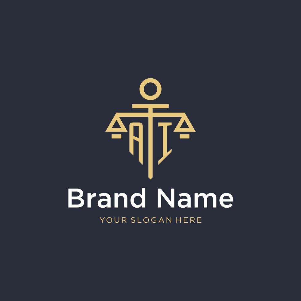 AI initial monogram logo with scale and pillar style design vector