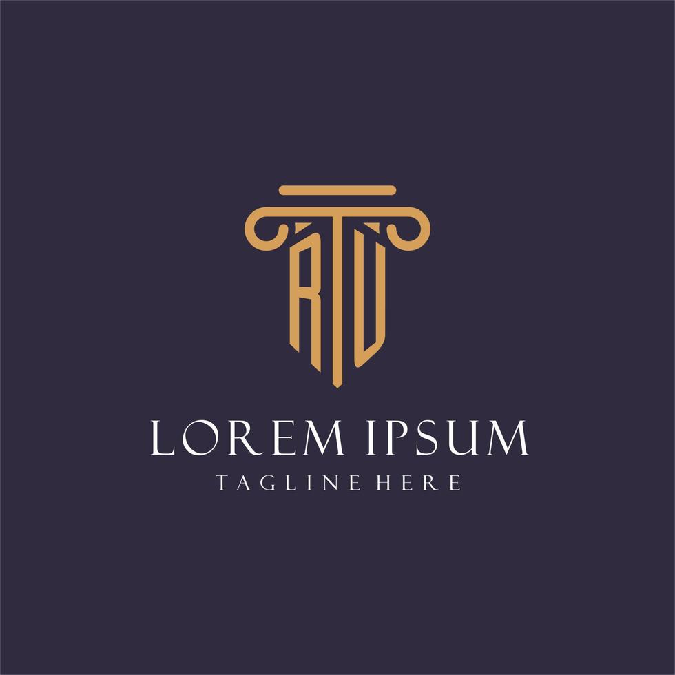 RU monogram initials design for law firm, lawyer, law office with pillar style vector