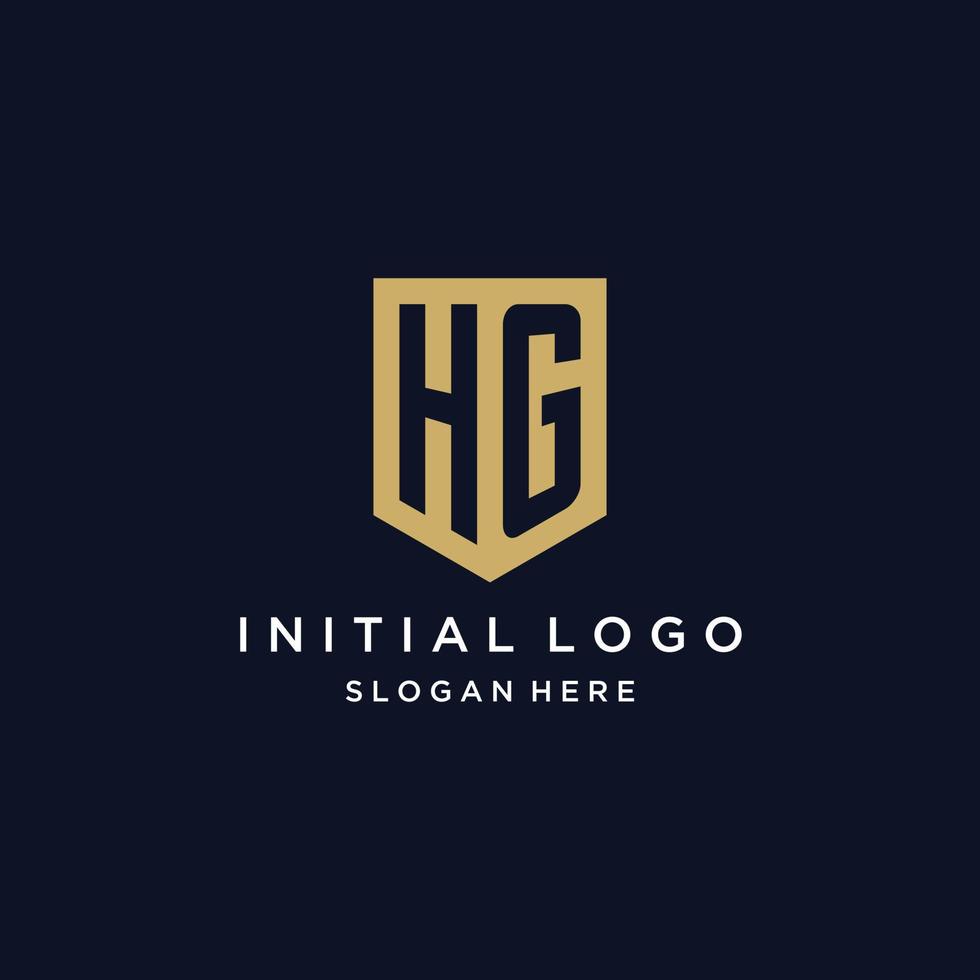 HG monogram initials logo design with shield icon vector