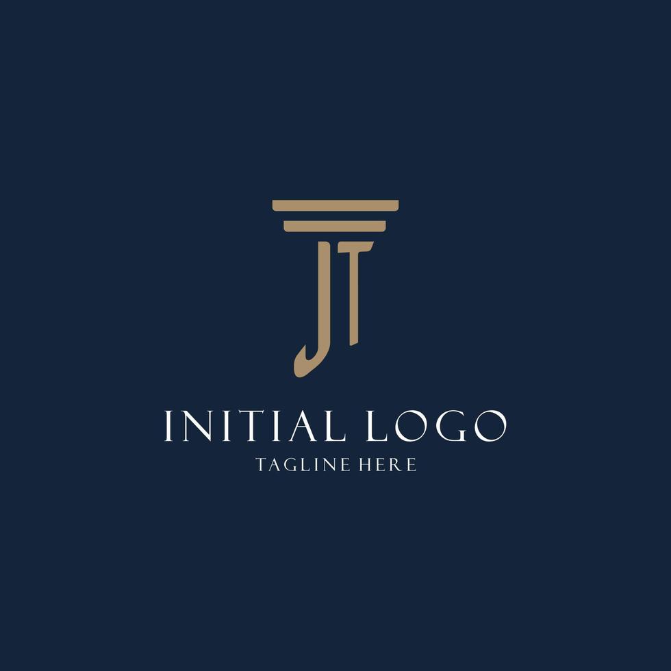 JT initial monogram logo for law office, lawyer, advocate with pillar style vector