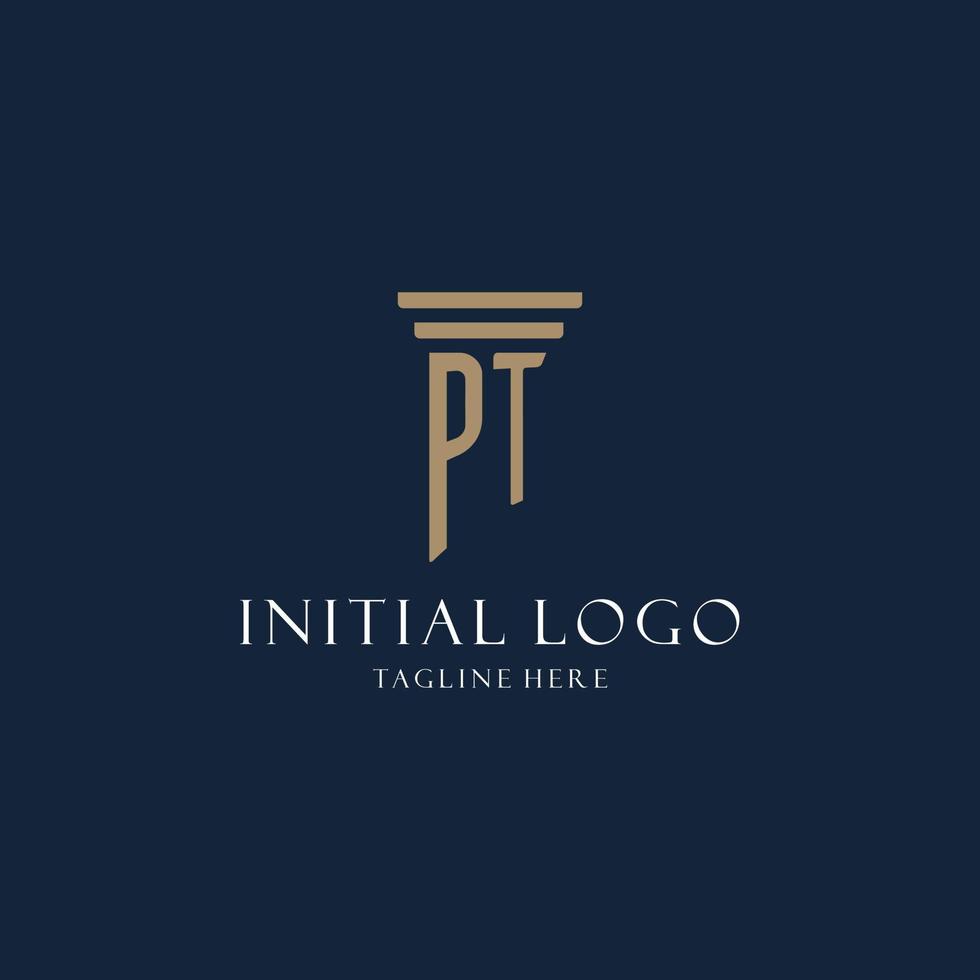 logotipo de monograma inicial pt para bufete de abogados, abogado, defensor con estilo pilar vector