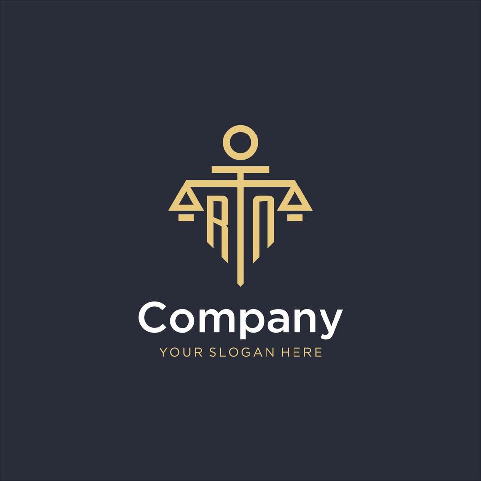 RN initial monogram logo with scale and pillar style design vector