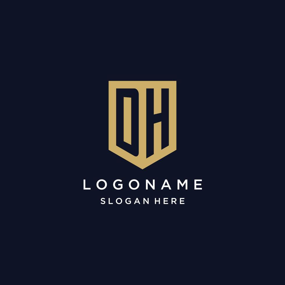 DH monogram initials logo design with shield icon vector