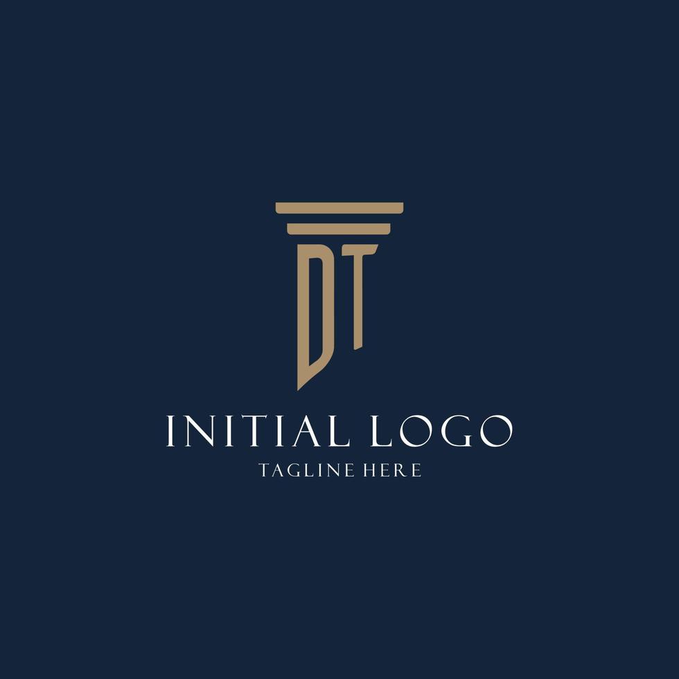DT initial monogram logo for law office, lawyer, advocate with pillar style vector