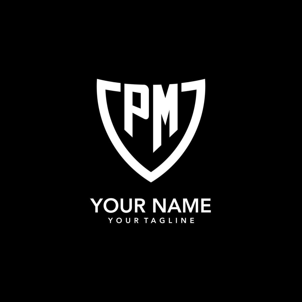 PM monogram initial logo with clean modern shield icon design vector