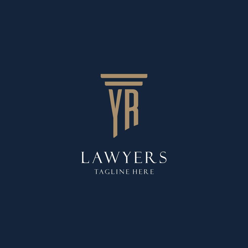 YR initial monogram logo for law office, lawyer, advocate with pillar style vector