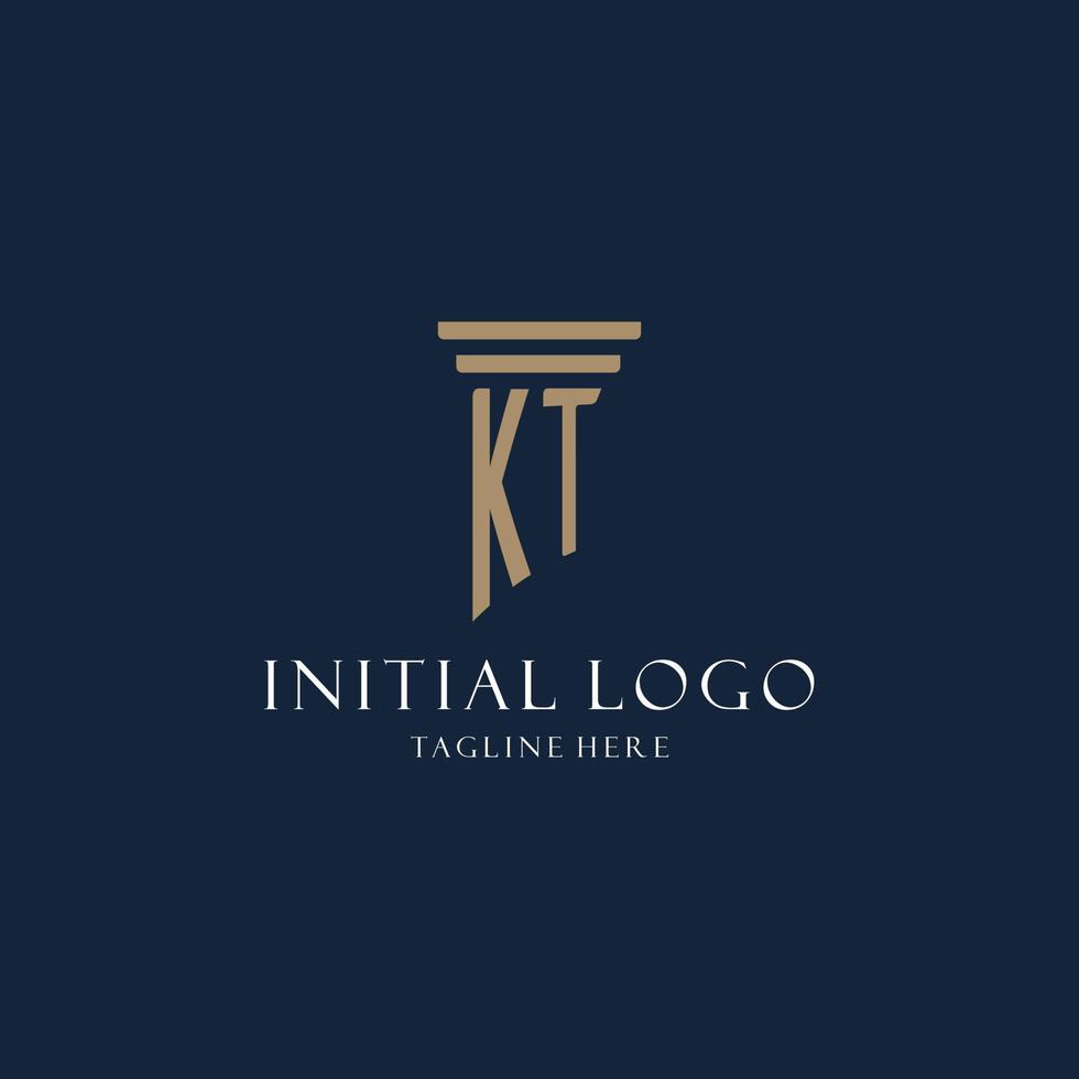 logotipo de monograma inicial de kt para bufete de abogados, abogado, defensor con estilo pilar vector