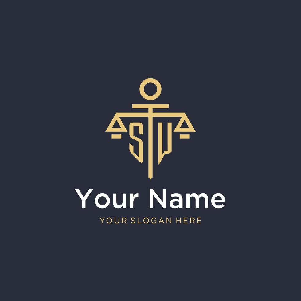 SW initial monogram logo with scale and pillar style design vector