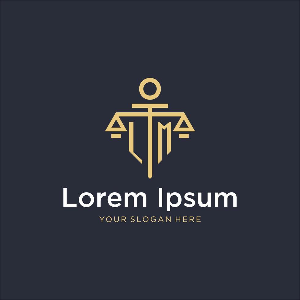 LM initial monogram logo with scale and pillar style design vector