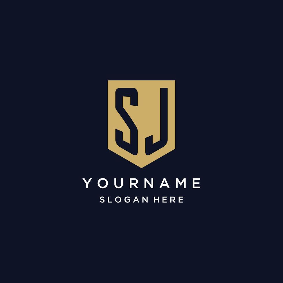 SJ monogram initials logo design with shield icon vector