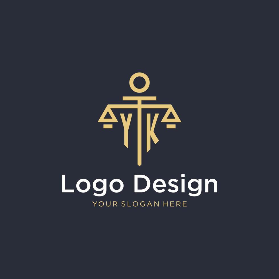 logotipo de monograma inicial yk con diseño de estilo de escala y pilar vector