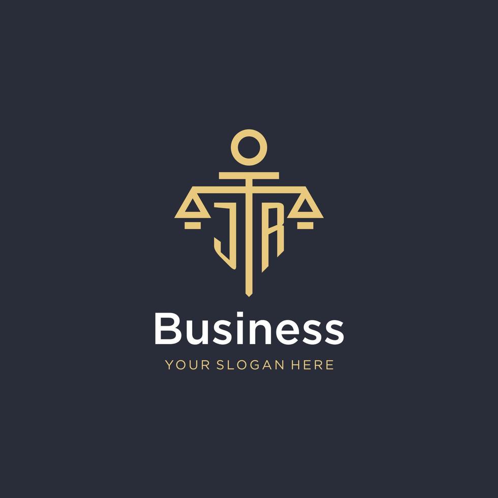 JR initial monogram logo with scale and pillar style design vector