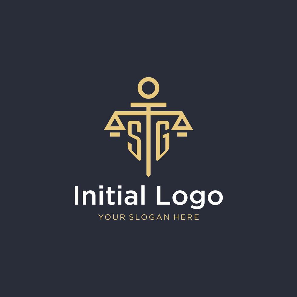 SG initial monogram logo with scale and pillar style design vector