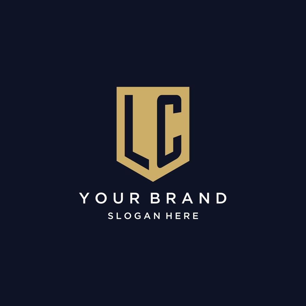 LC monogram initials logo design with shield icon vector