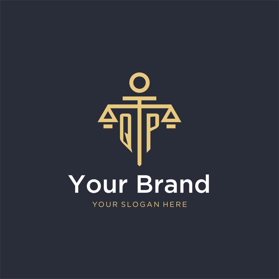 QP initial monogram logo with scale and pillar style design vector