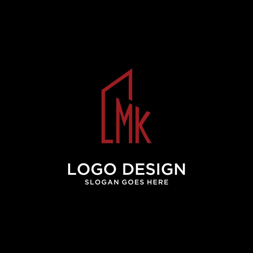 MK initial monogram with building logo design vector