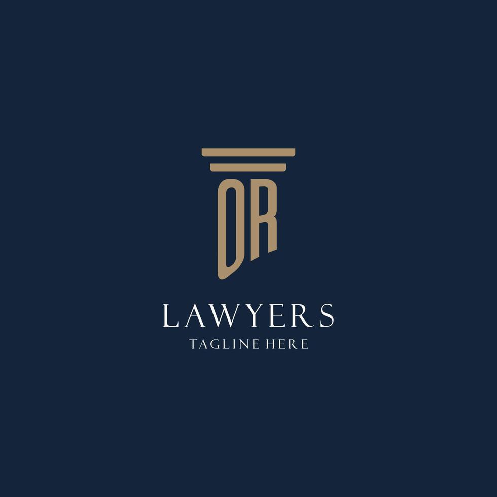 OR initial monogram logo for law office, lawyer, advocate with pillar style vector