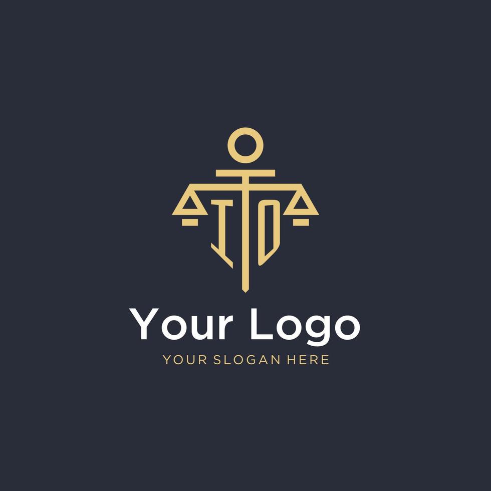 IO initial monogram logo with scale and pillar style design vector