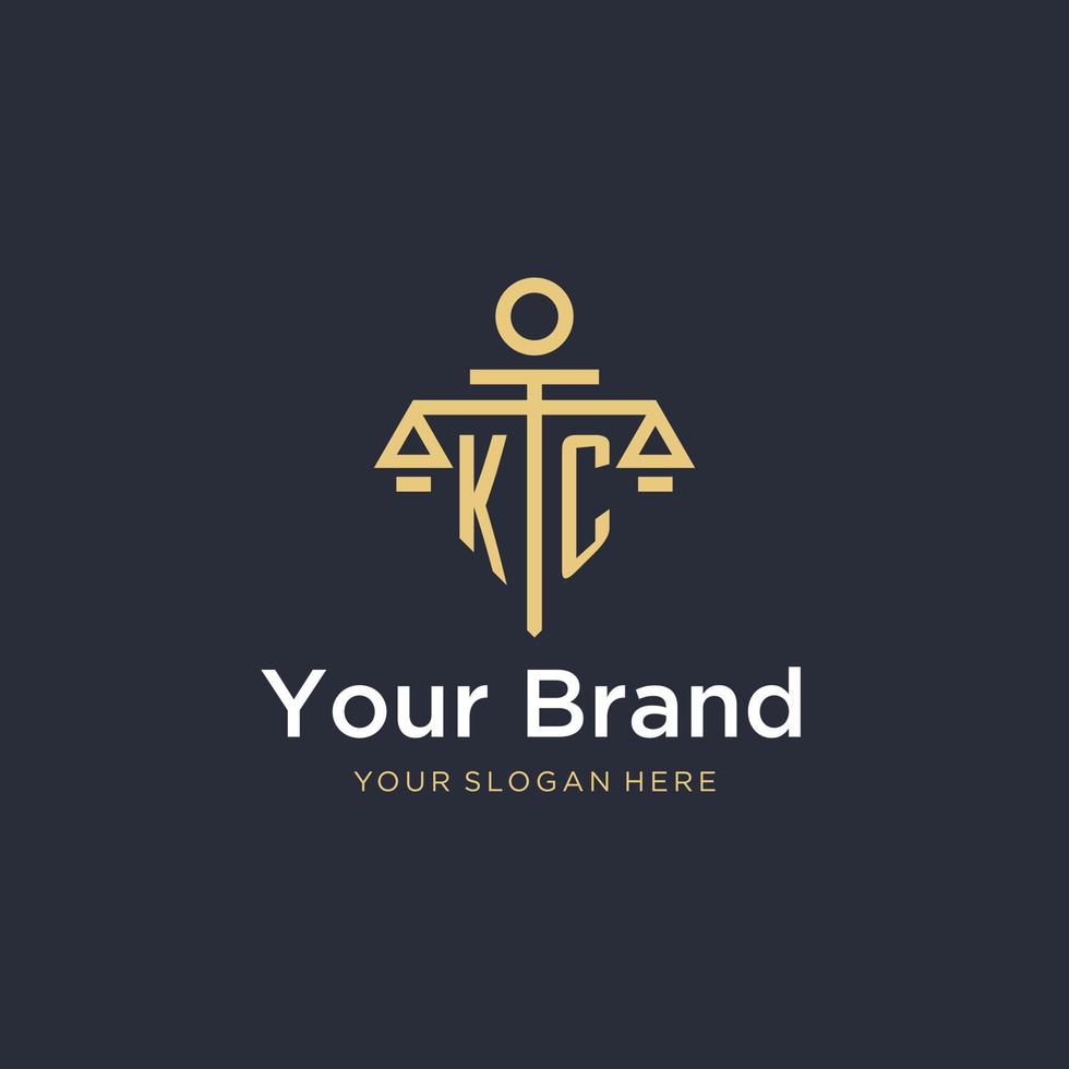 KC initial monogram logo with scale and pillar style design vector