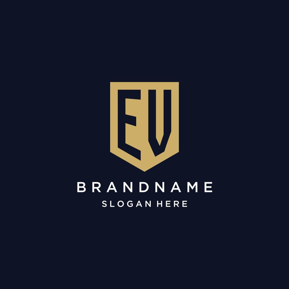 EV monogram initials logo design with shield icon vector