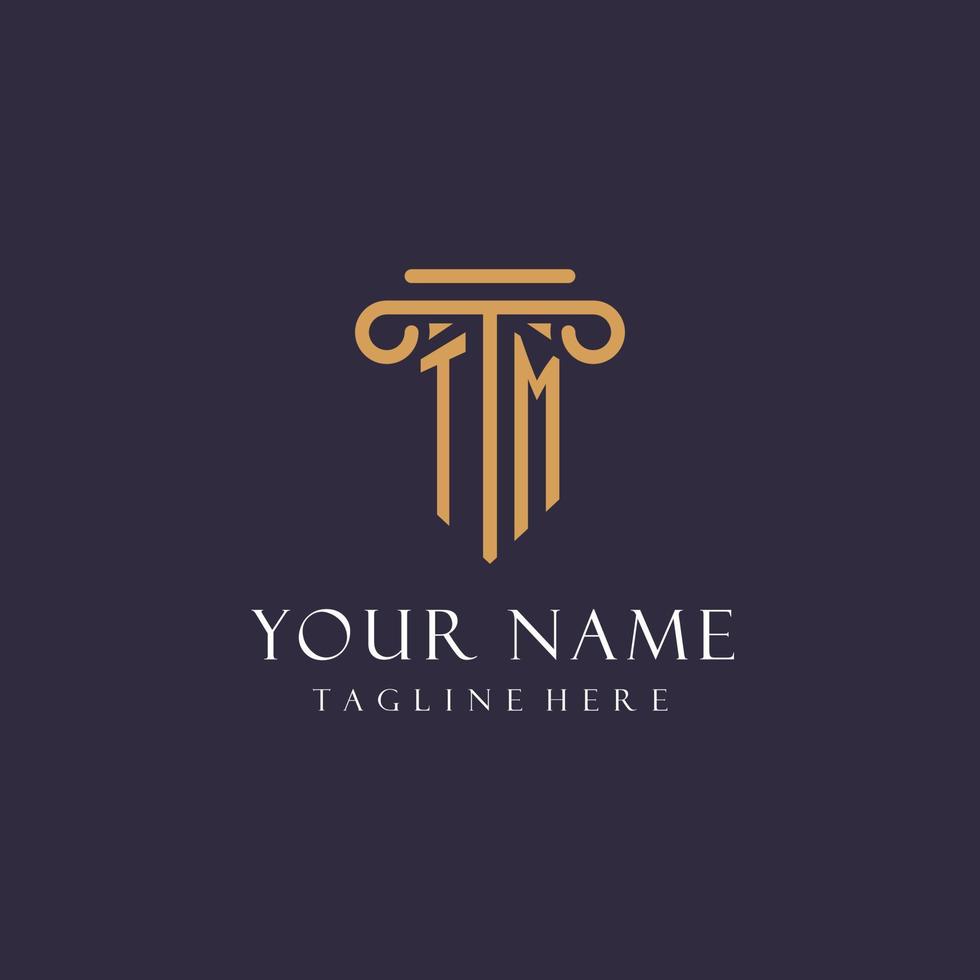 TM monogram initials design for law firm, lawyer, law office with pillar style vector