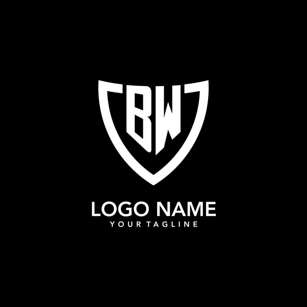 BW monogram initial logo with clean modern shield icon design vector