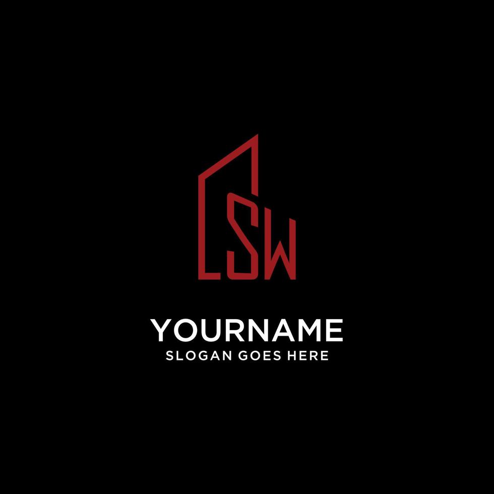 SW initial monogram with building logo design vector