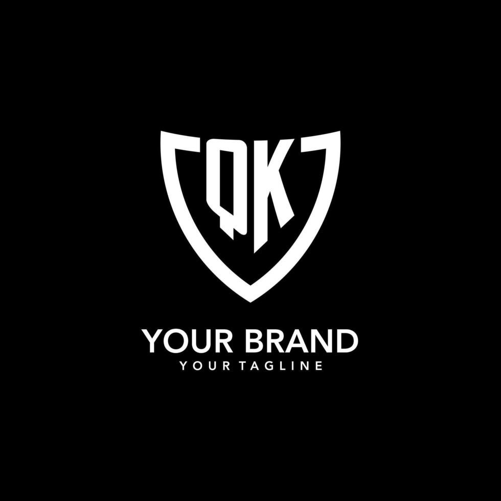 QK monogram initial logo with clean modern shield icon design vector