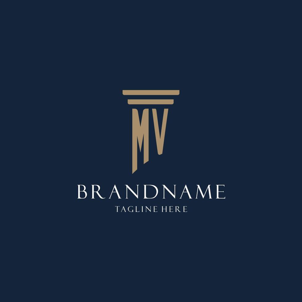 MV initial monogram logo for law office, lawyer, advocate with pillar style vector