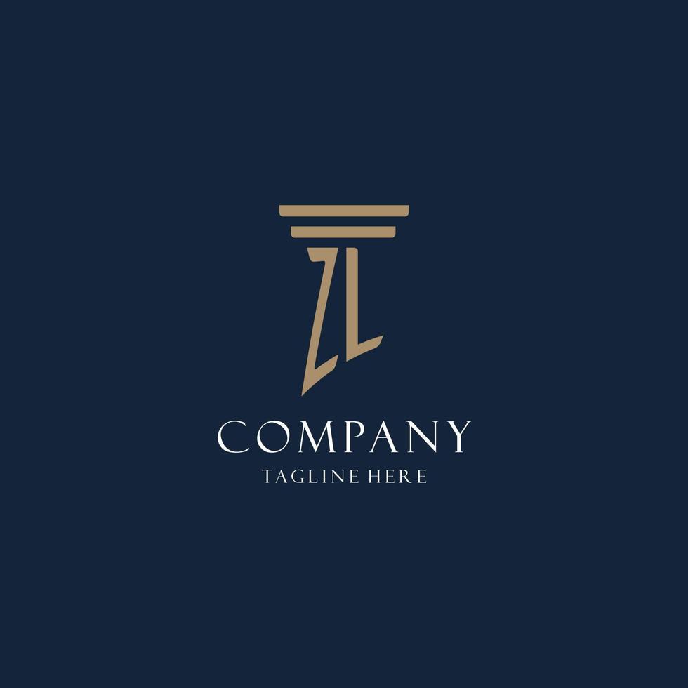 ZL initial monogram logo for law office, lawyer, advocate with pillar style vector