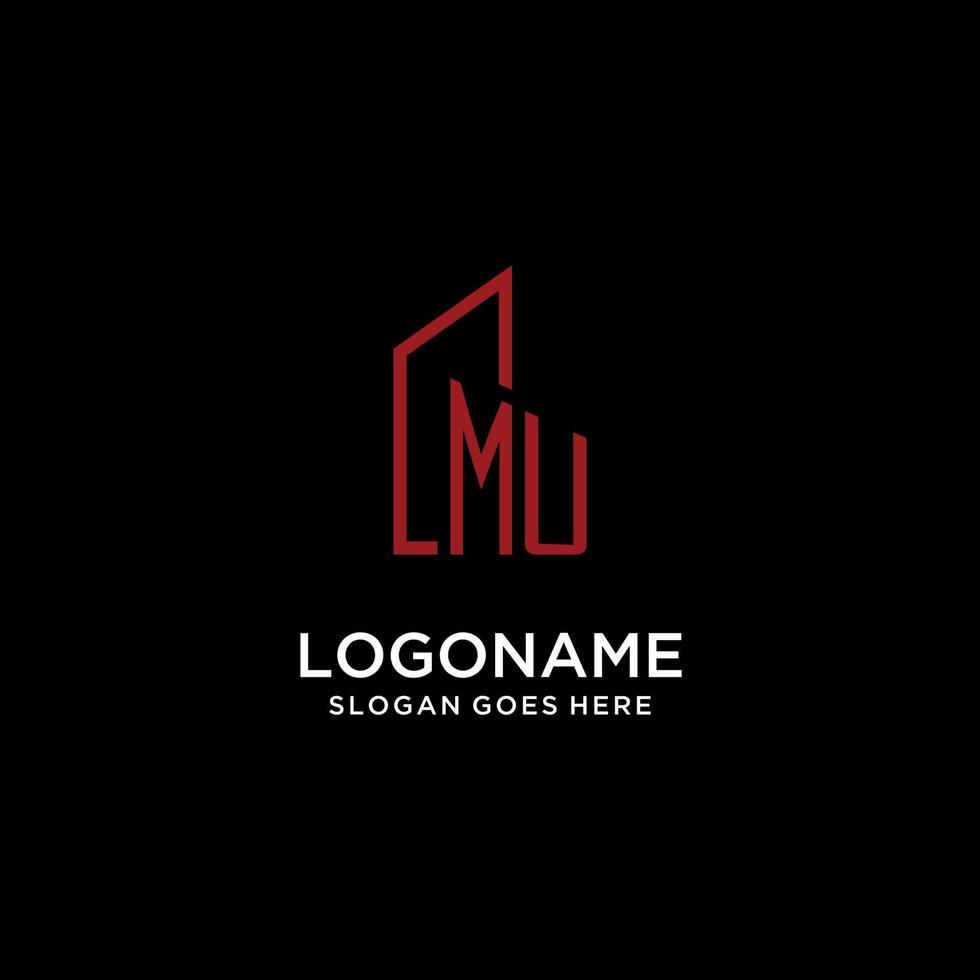 MU initial monogram with building logo design vector