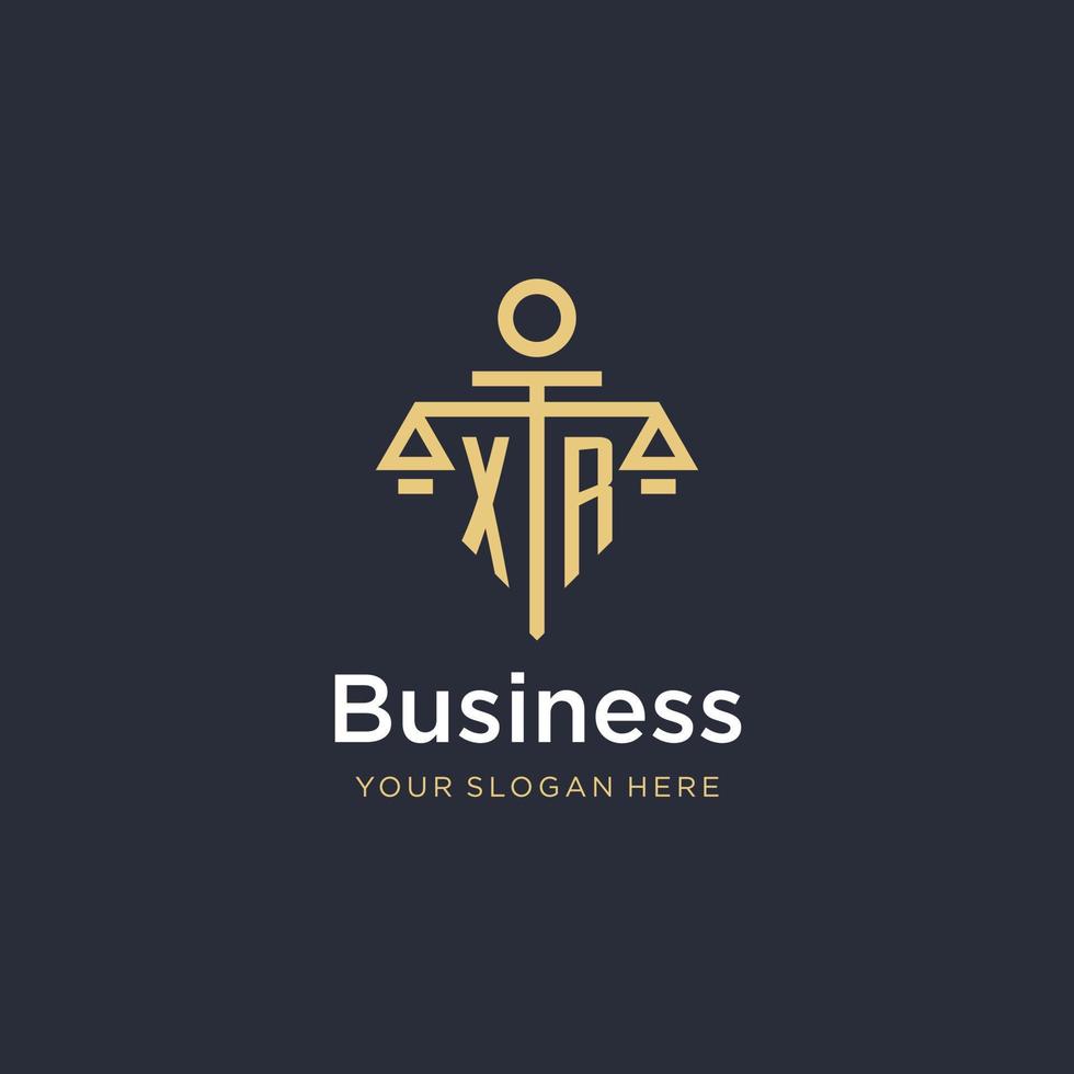 XR initial monogram logo with scale and pillar style design vector