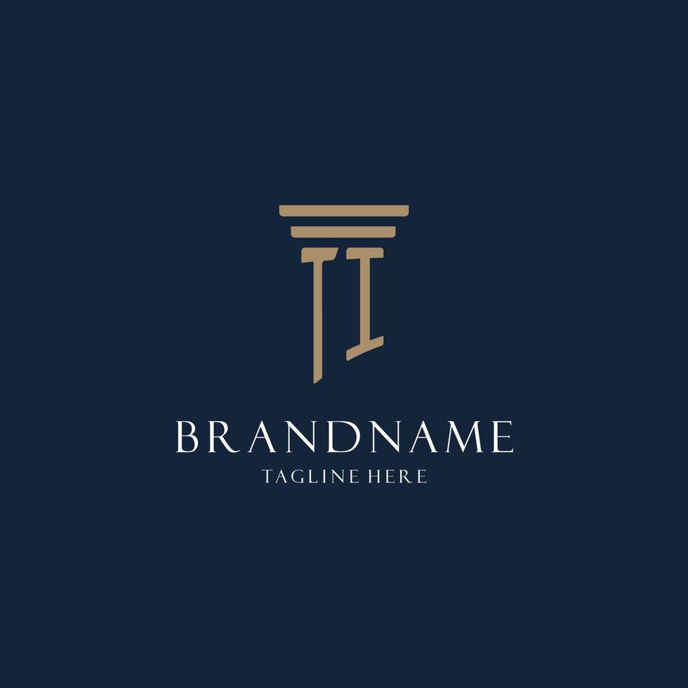 TI initial monogram logo for law office, lawyer, advocate with pillar