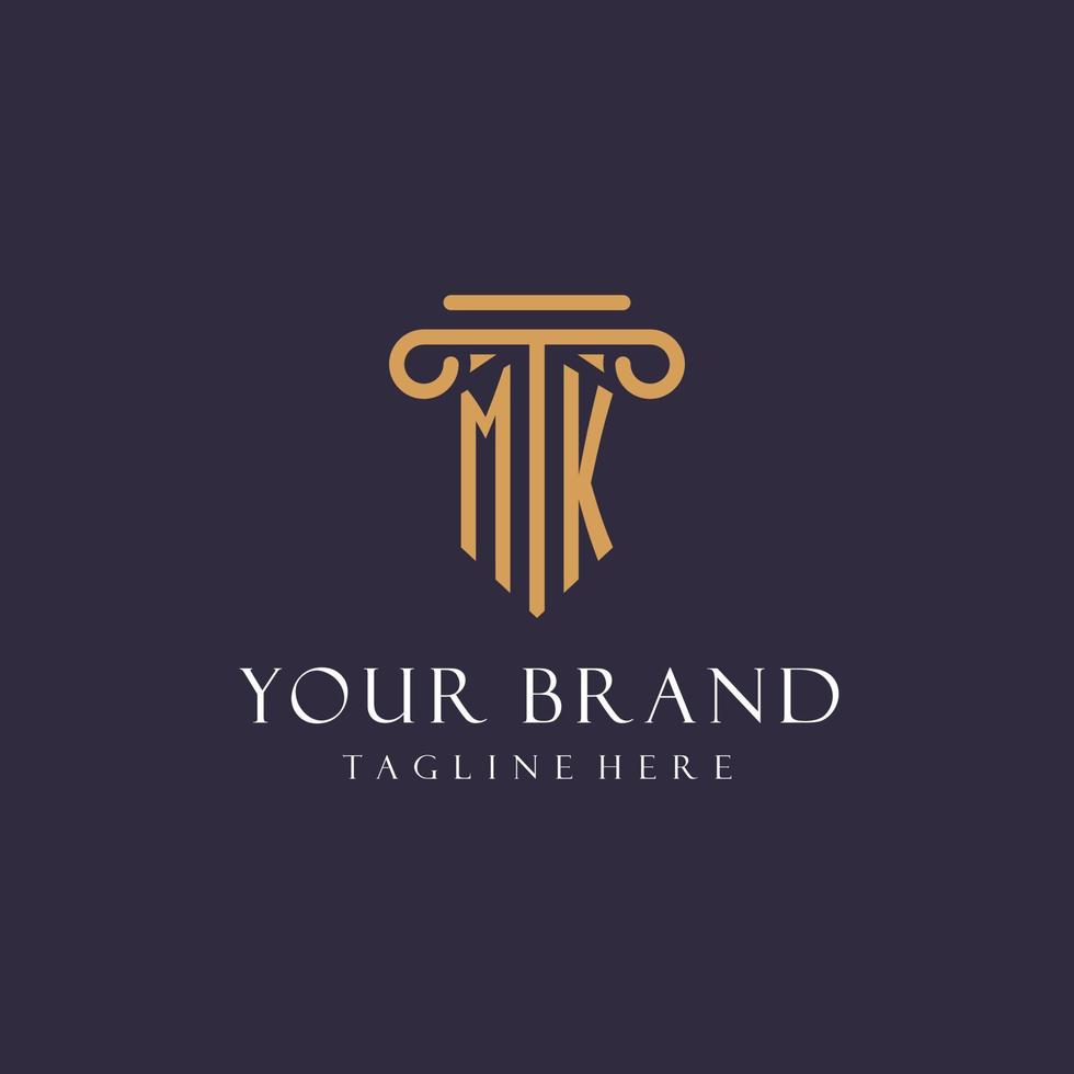 MK monogram initials design for law firm, lawyer, law office with pillar style vector