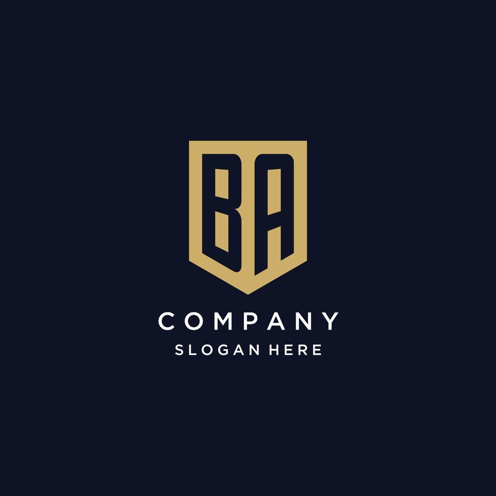 BA monogram initials logo design with shield icon vector