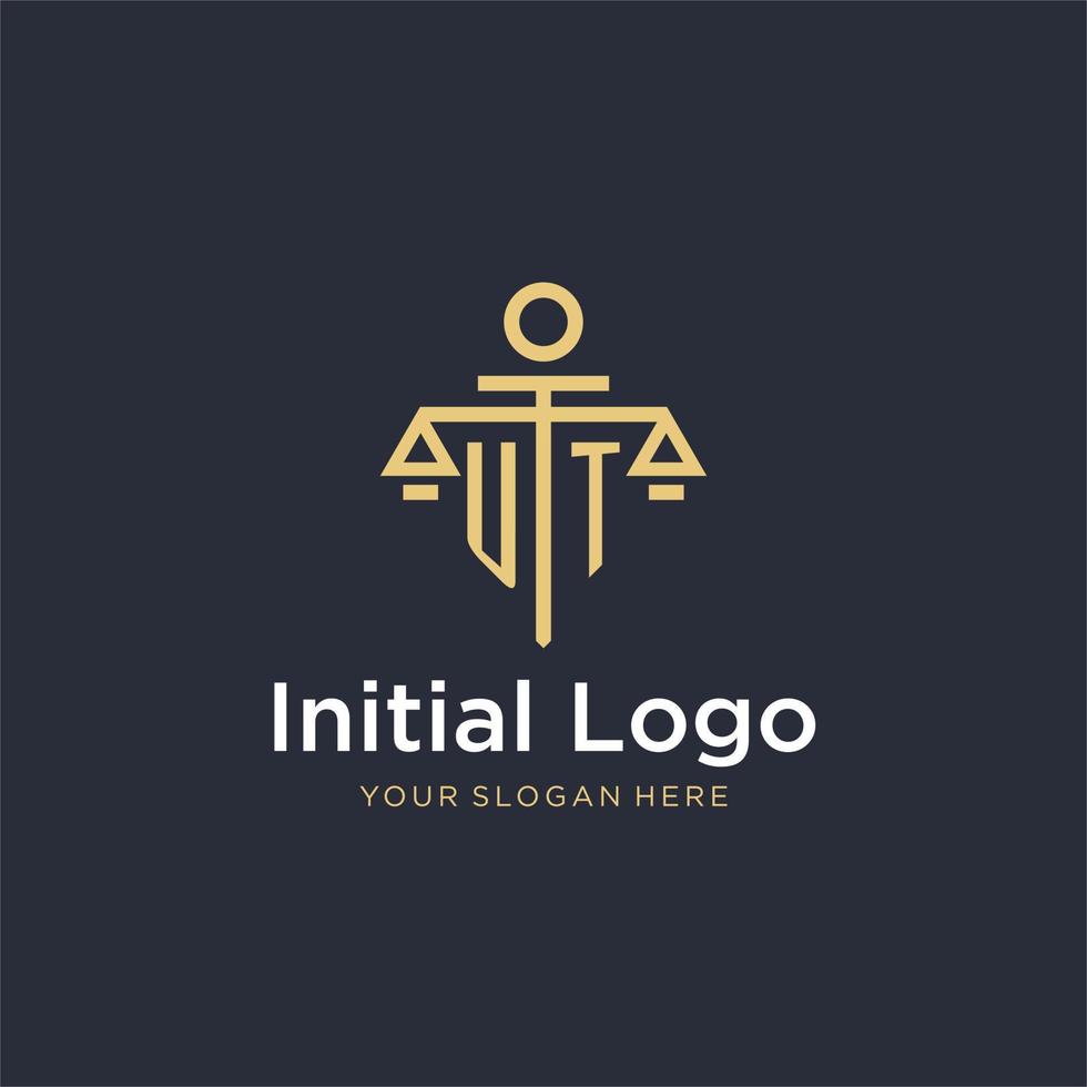 UT initial monogram logo with scale and pillar style design vector