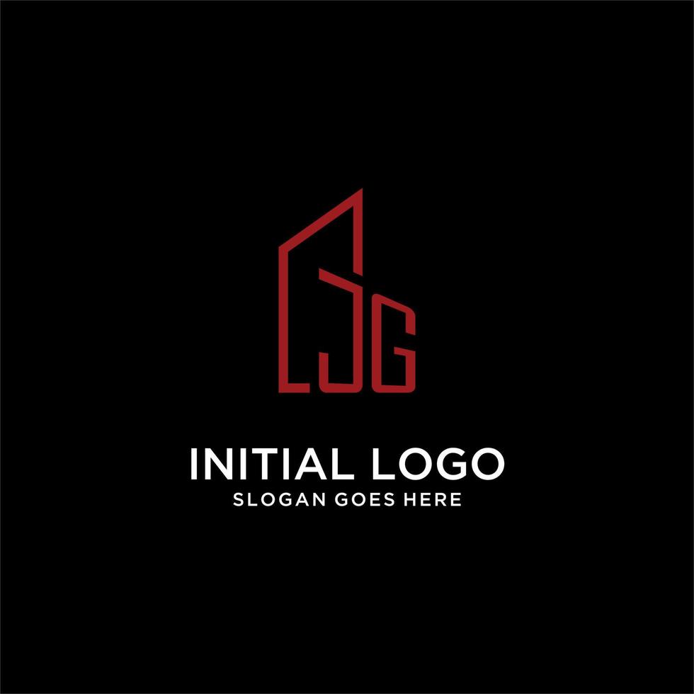 JG initial monogram with building logo design vector